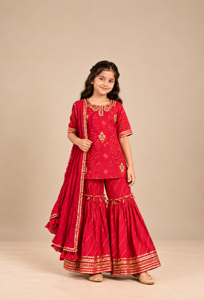 Kids Red Gharara Set