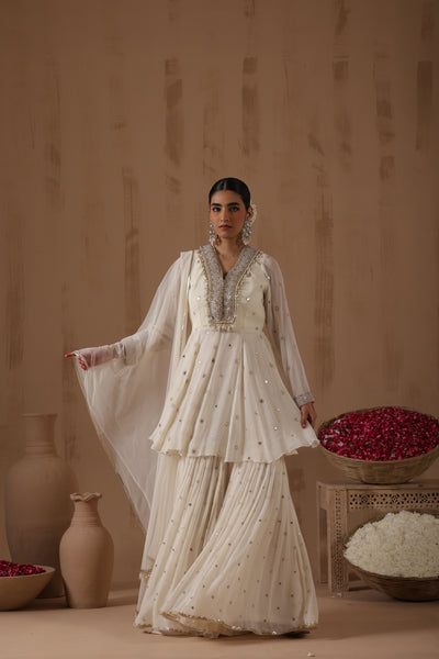 Alesha Peplum Mirror Work Gharara Set - complete outfit