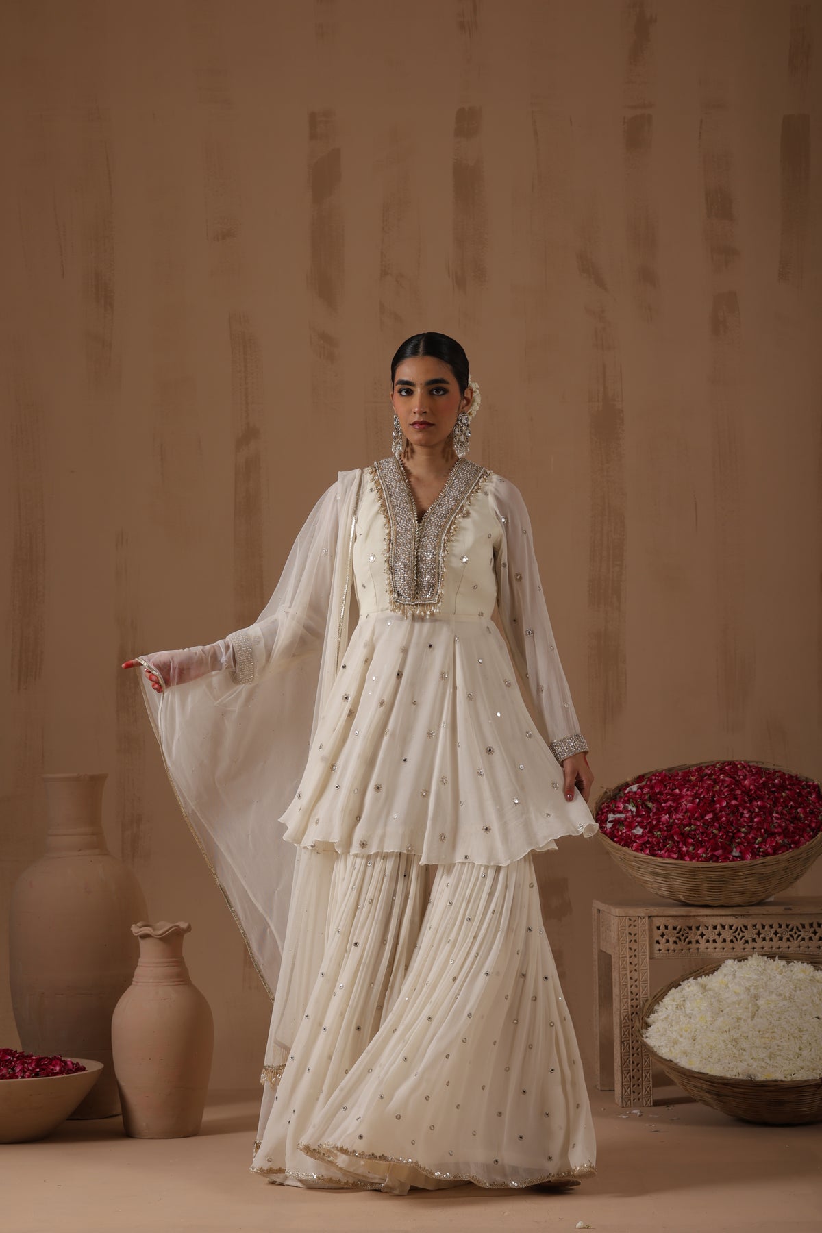 Alesha Peplum Mirror Work Gharara Set - complete outfit