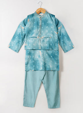 Blue Bandhani Jacket Set