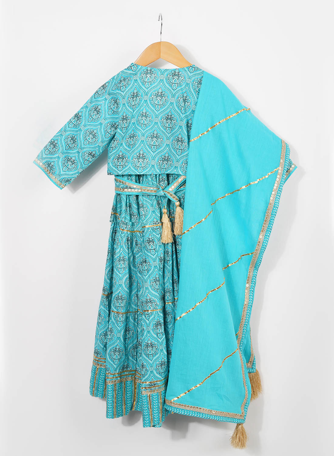 Kids Blue Handblock Lehenga Set