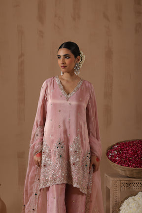 Blush Pink Embroidered Tissue Kurta Palazzo Set - embroidery detail