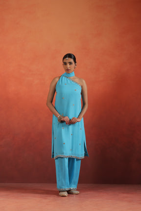 Hiral One Shoulder Mirror Work Set - complete outfit