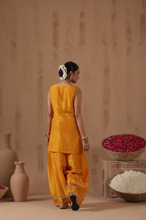 Mustard Tissue Salwar Set with Blue Dupatta - back view
