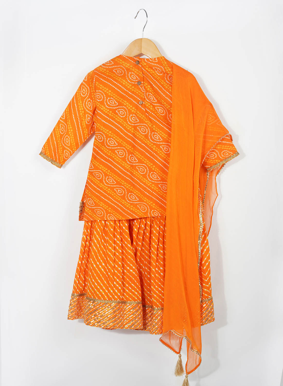 Kids Orange Bandhini Sharara Set