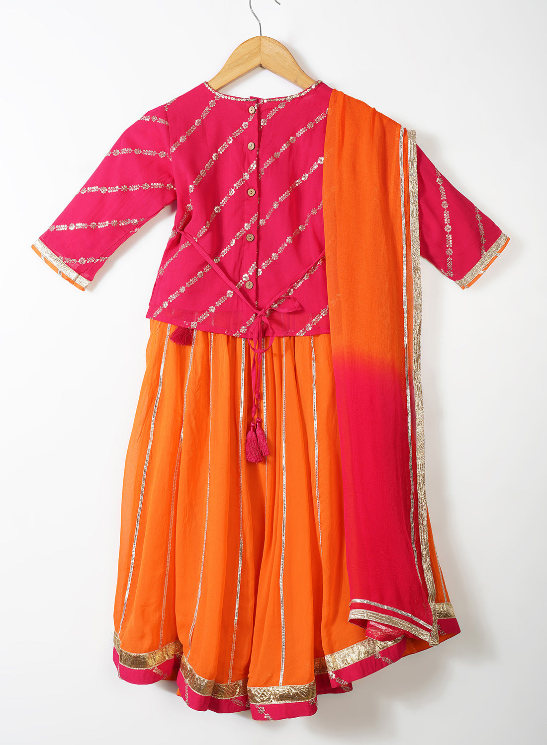 Pink And Orange Georgette Lehenga Set