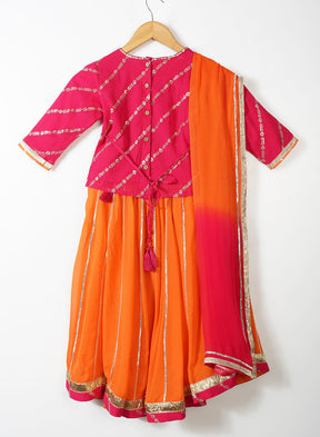 Pink And Orange Georgette Lehenga Set