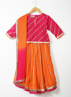 Pink And Orange Georgette Lehenga Set