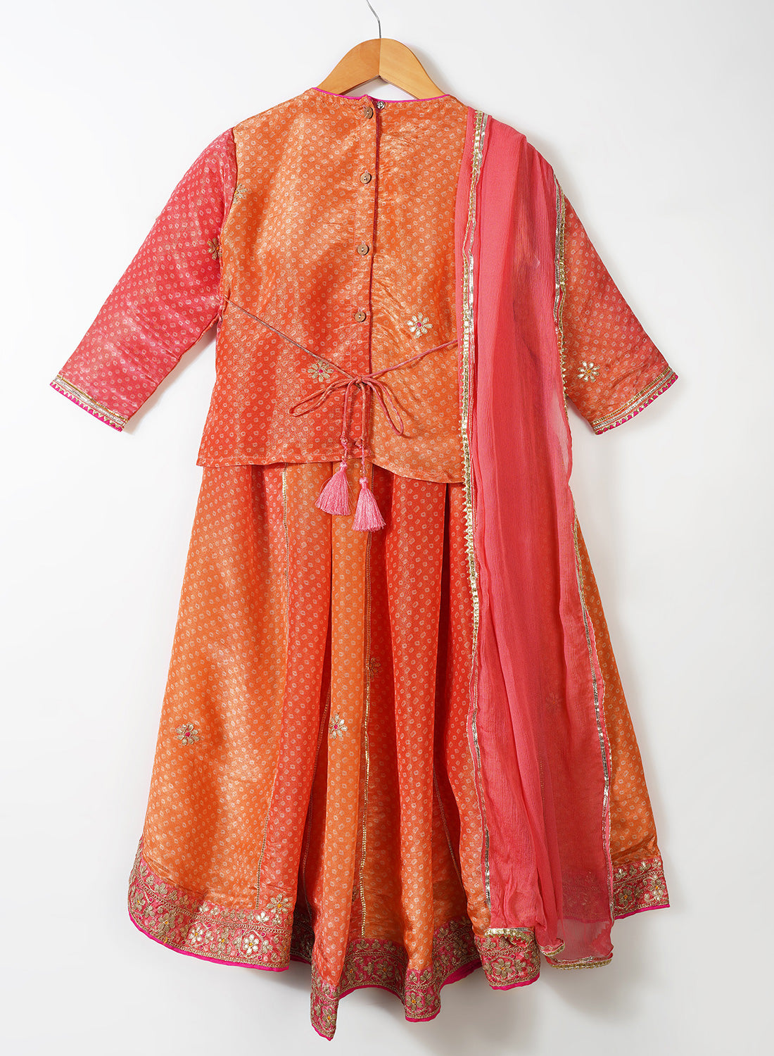 Pink and Orange Shaded Silk Lehenga Set