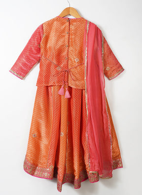 Pink and Orange Shaded Silk Lehenga Set