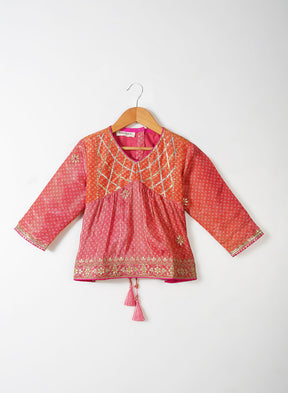 Pink and Orange Shaded Silk Lehenga Set