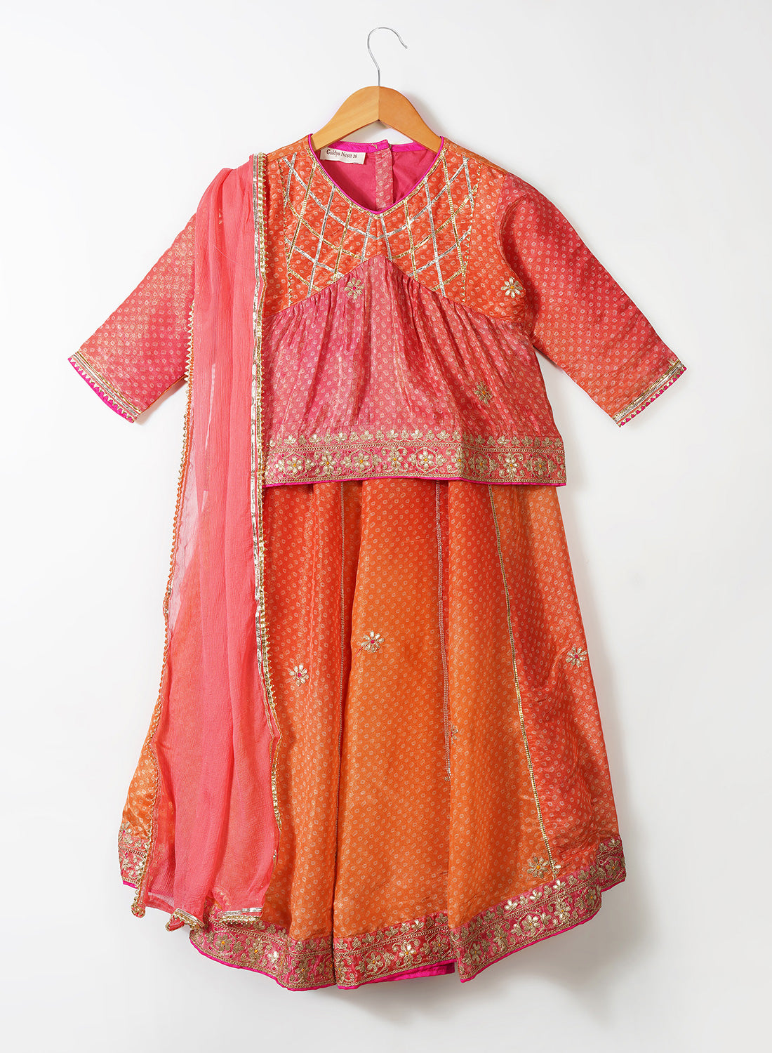 Pink and Orange Shaded Silk Lehenga Set