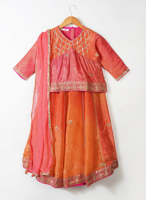 Pink and Orange Shaded Silk Lehenga Set