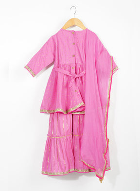 Kids Pink Lurex Peplum Sharara Set