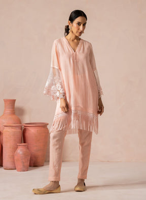 Priya Flared Sleeves Kurta Set With Lace Detailing