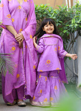 Kids Purple Handblock sharara set