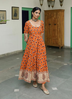 Afreen Cotton Hand Printed Anarkali