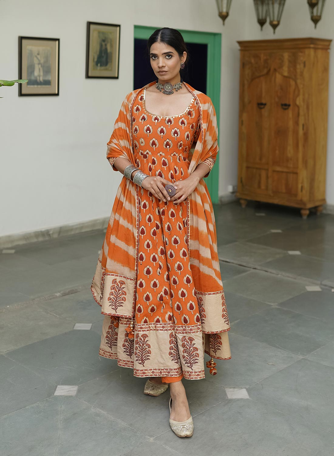 Afreen Cotton Hand Printed Anarkali