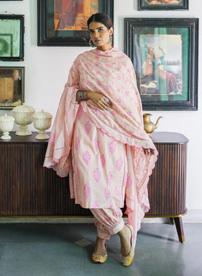 Anvi Handblock Cotton Kurta Set With Salwar And Dupatta