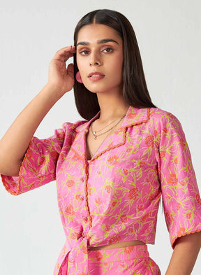 Aria Handblock Tie Knot Shirt