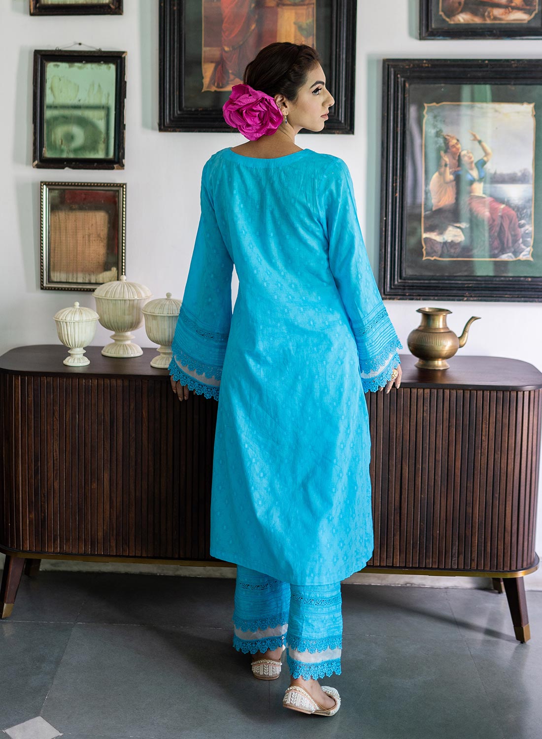 Barkha Cotton Pintex Suit Set With Ombre Organza Dupatta