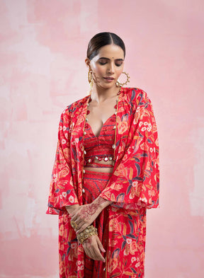 Gayatri Floral Printed Dhoti Cape Set