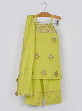 Kids Green Gota Patti Spagetti Suit Set