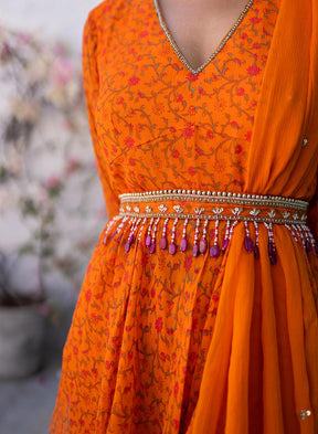 Harsha Chiffon Peplum Garara Set With Sequence Bead Embroidery And Embellished Belt