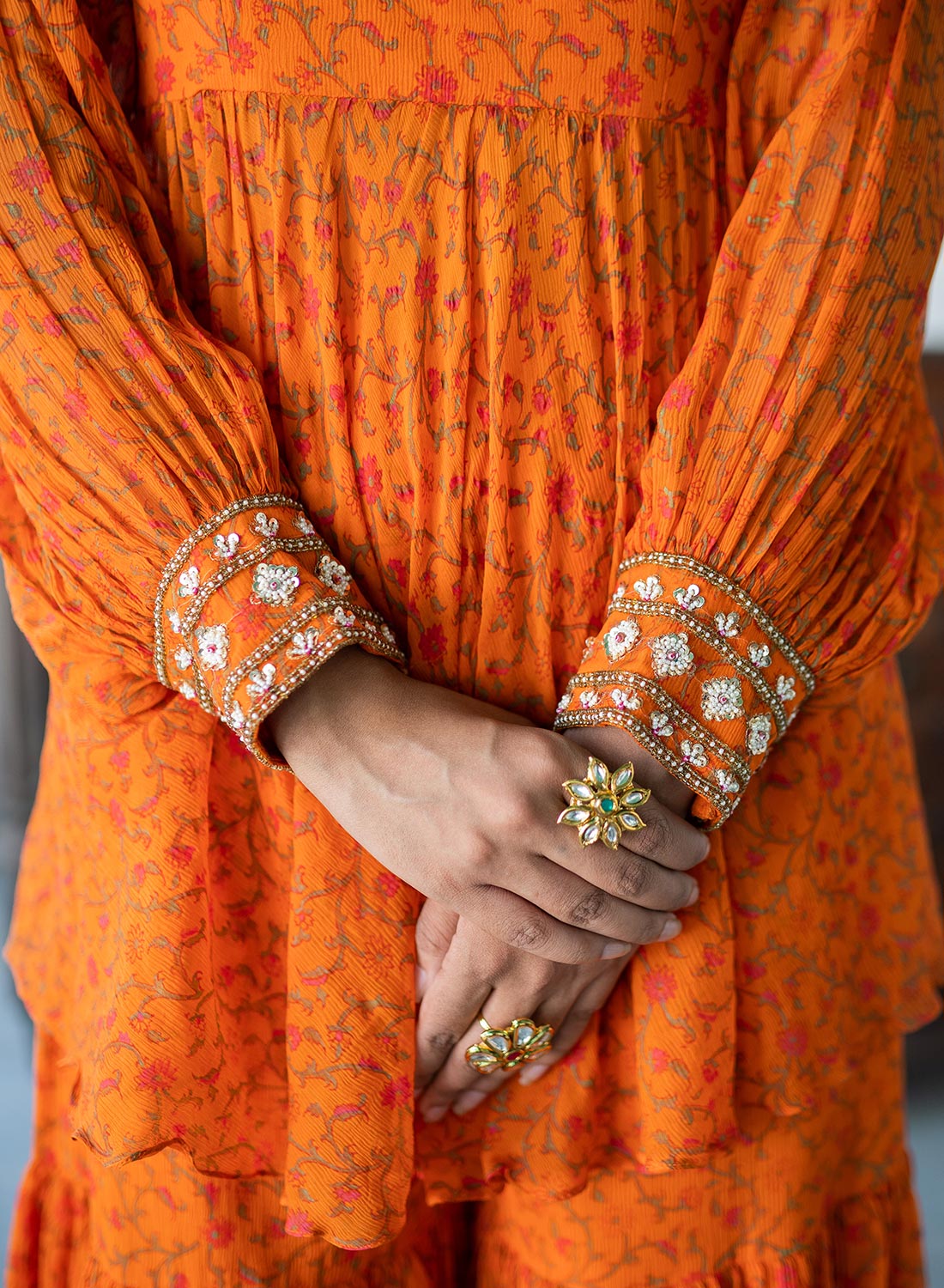 Harsha Chiffon Peplum Garara Set With Sequence Bead Embroidery And Embellished Belt