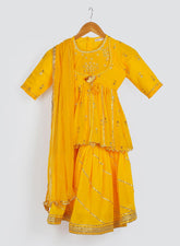 Kids Mustard Yellow Gold Handblock Sharara Set