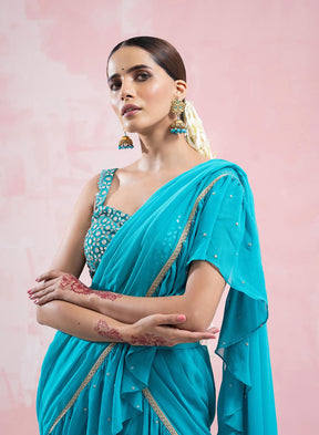 Ruhi Sharara Saree With Embroided Pallu And Mirror Work Blouse