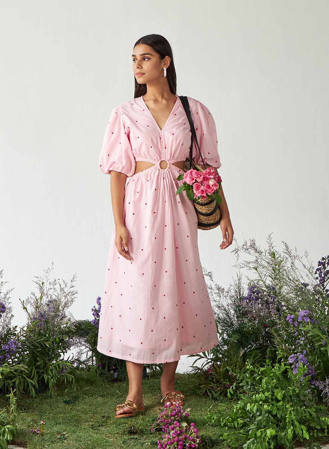 pink heart cut out dress Long Sleeve Embellished Heart Cut Out Maxi Dress Hot Pink