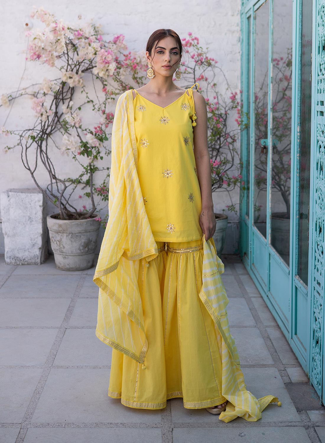 Sumaira Gota Patti Kurta Set With Sharara  And Laheriya Dupatta