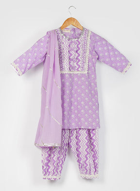 Kids Lilac Handblock Suit Set