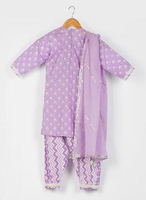 Kids Lilac Handblock Suit Set
