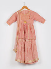 Kids Peach Handblock Sharara Set