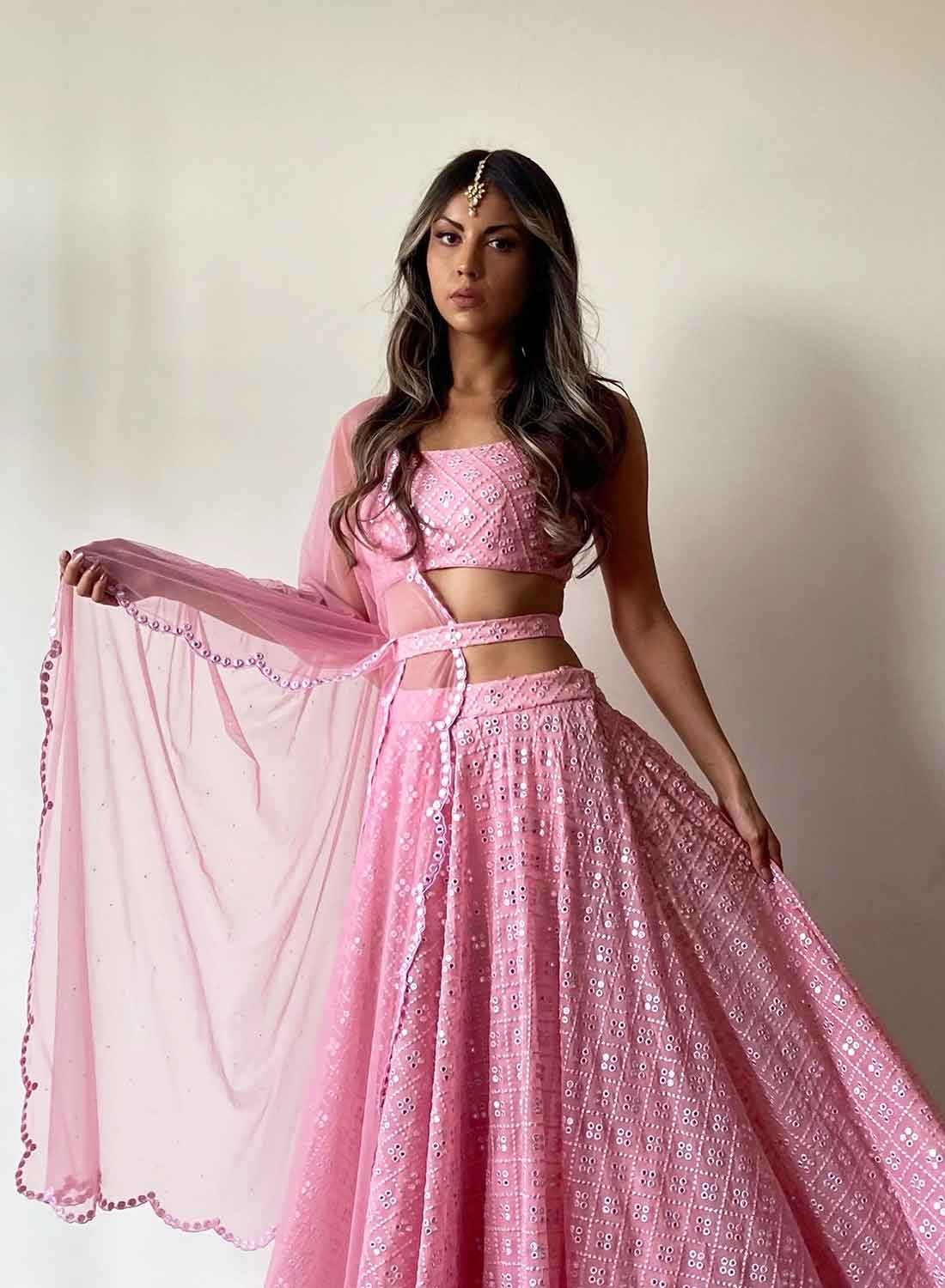 Pink Mirror Work Lehenga1