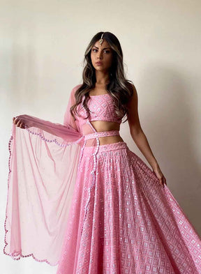 Pink Mirror Work Lehenga