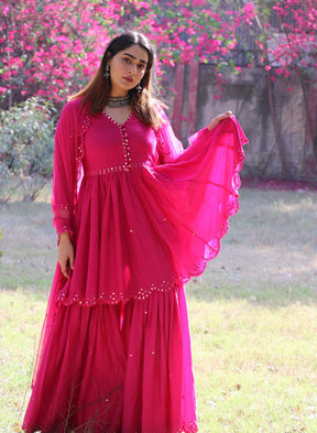 Pink Peplum Sharara Set