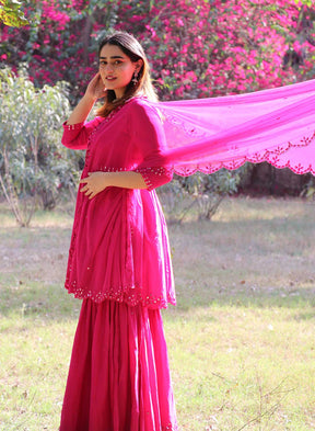 Pink Peplum Sharara Set