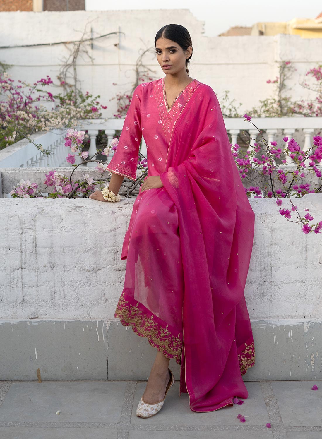 Simran Tie & Dye A-Line Kurta With Zari Work