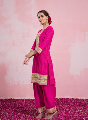 Vera Handblock Suit Set With Gota And Bead Work